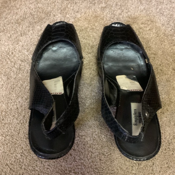 Black snakeskin open toe slings simply Vera wang 7.5 high heels 1018 - Picture 5 of 8
